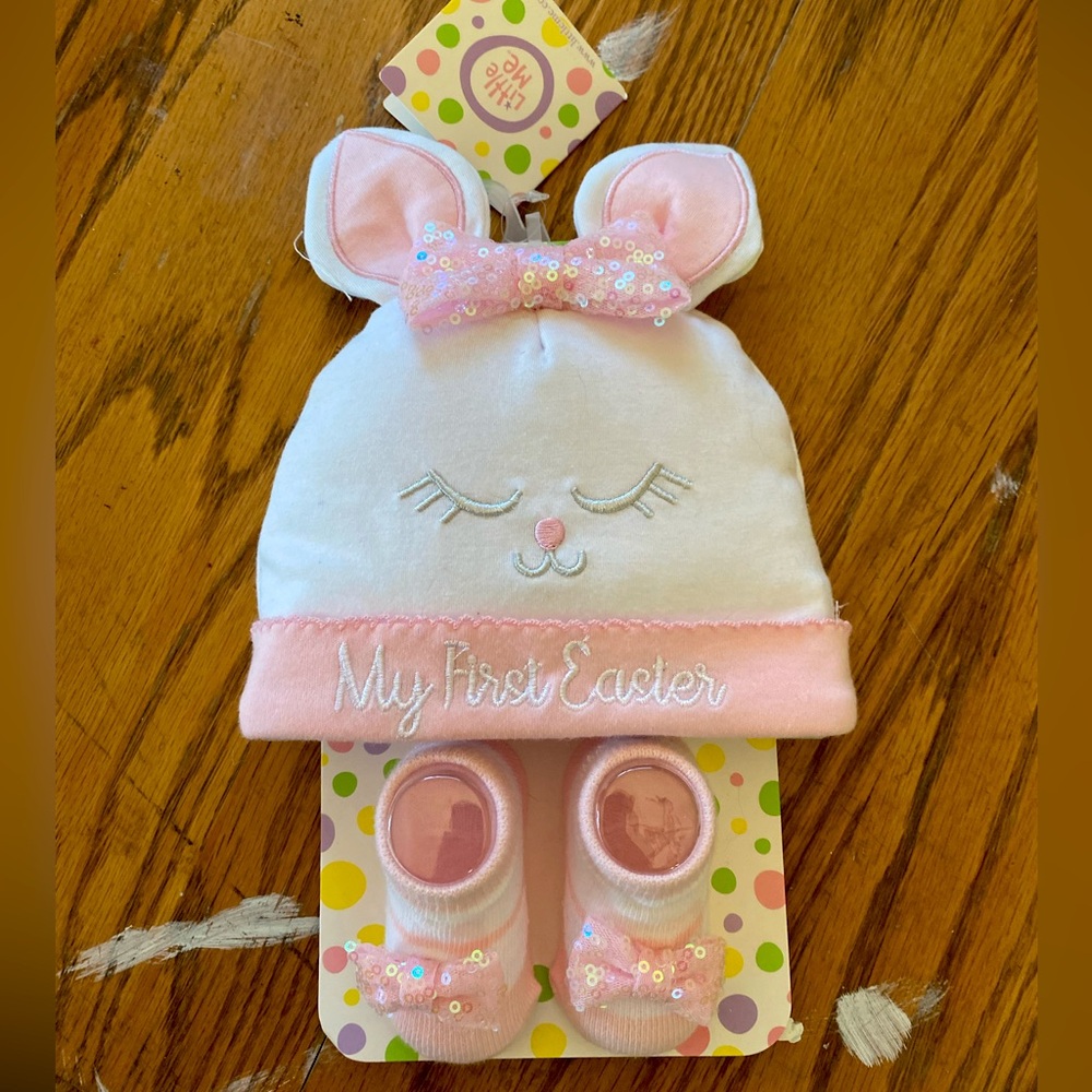 NWT Little Me My First Easter Hat & Bootie Set